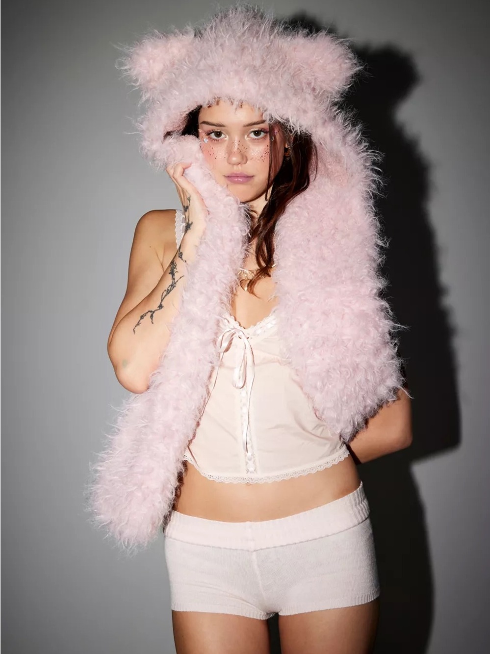 Urban Outfitters Teddy Faux Fur Hooded Scarf